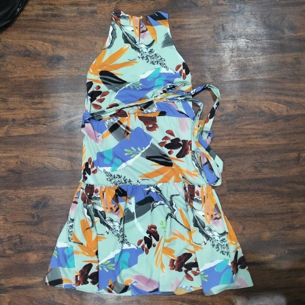 Slate & Willow Geometric Tiered Boho Whimsy Retro A-Line Dress  Sage Green US 2 - Picture 14 of 16